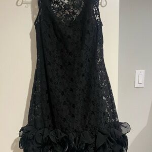 Black Lace Dress with Floral Hem